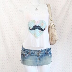 mustache heart lace trim cami tumblr indie sleaze graphic tank